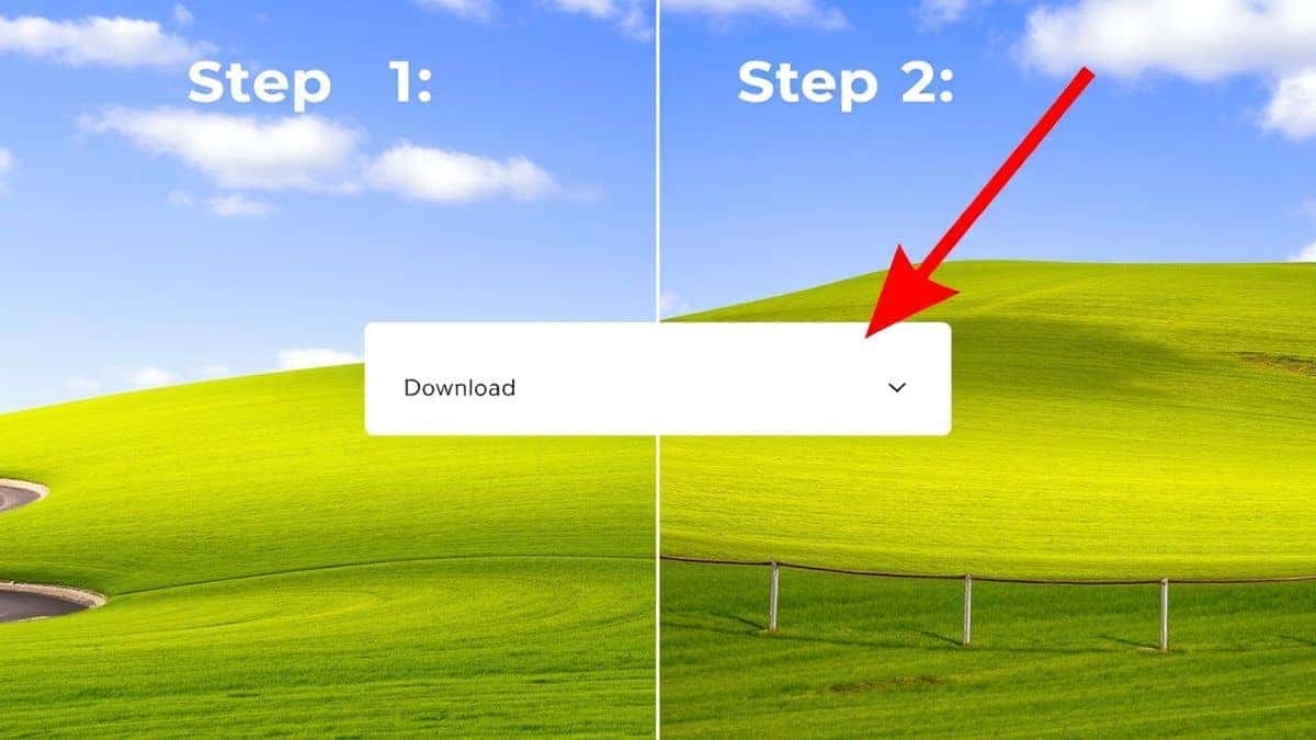 a split image showing step 1 pasting code and step 2 clicking the download button