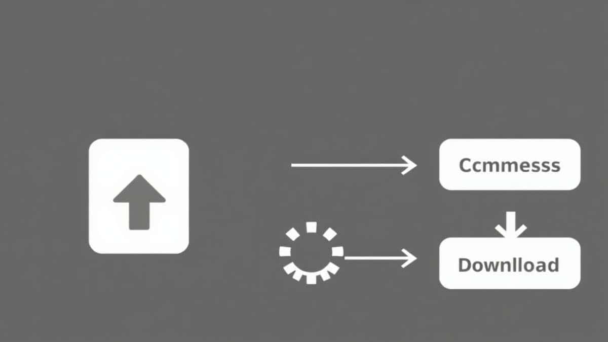 visual guide showing upload, process, and download steps on a video tool