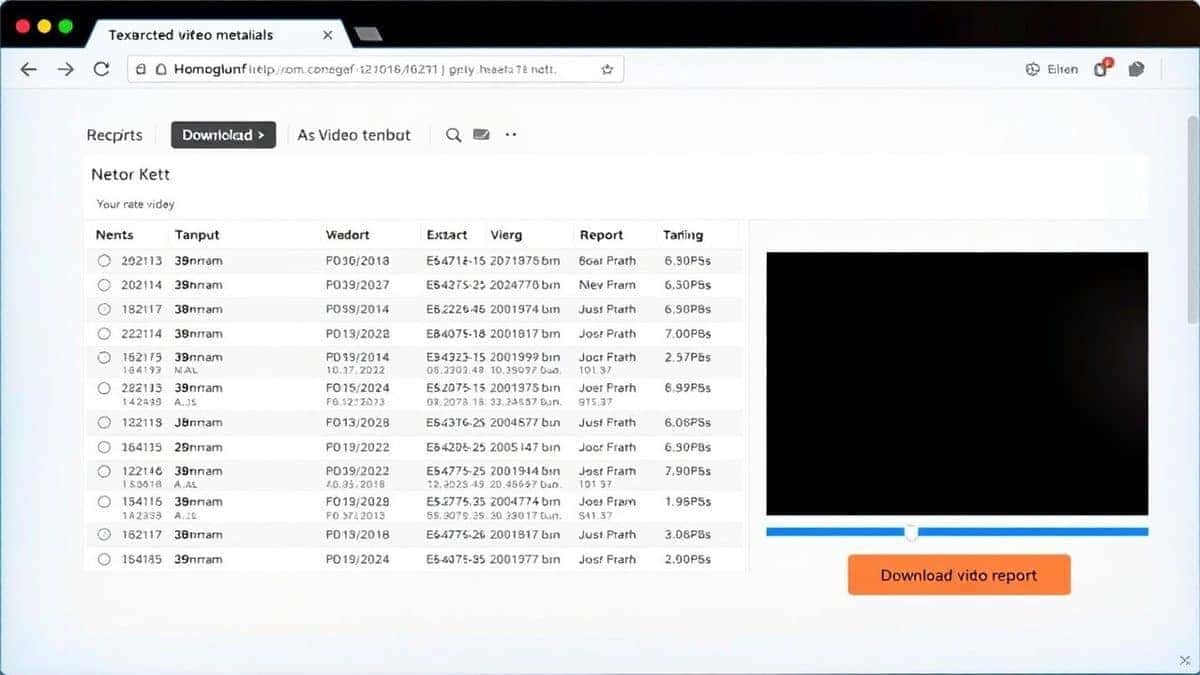 a computer screen showing a table of extracted video metadata with a clear download button for the report a computer screen showing a table of extracted video metadata with a clear download button for the report