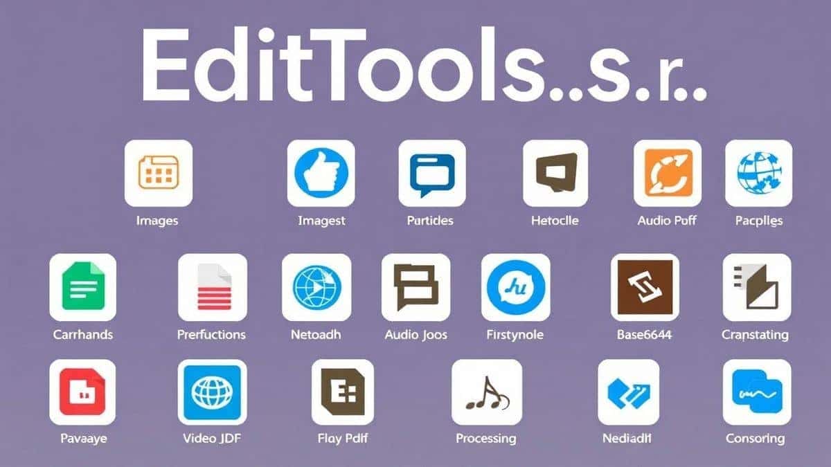 edittools org logo and banner showing various online tools for image pdf video audio json and base64 processing