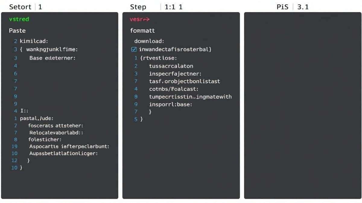 A three-panel graphic showing step 1 pasting minified code, step 2 viewing formatted data with syntax highlighting, and step 3 clicking the download button