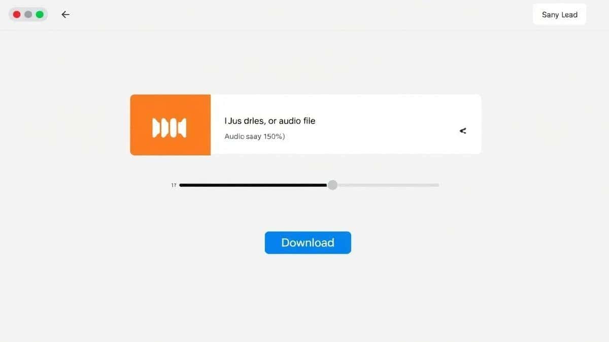 Clean and modern web interface of an MP3 volume booster tool showing an upload button and volume slider