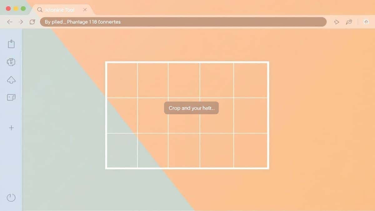 a clean, modern browser-based tool interface showing a video upload area and cropping grid on a laptop screen