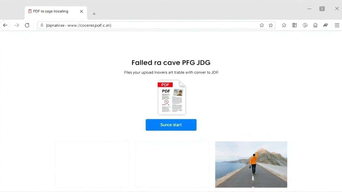 A clean, modern browser interface showing a PDF file being uploaded to convert to JPG images with a simple start button