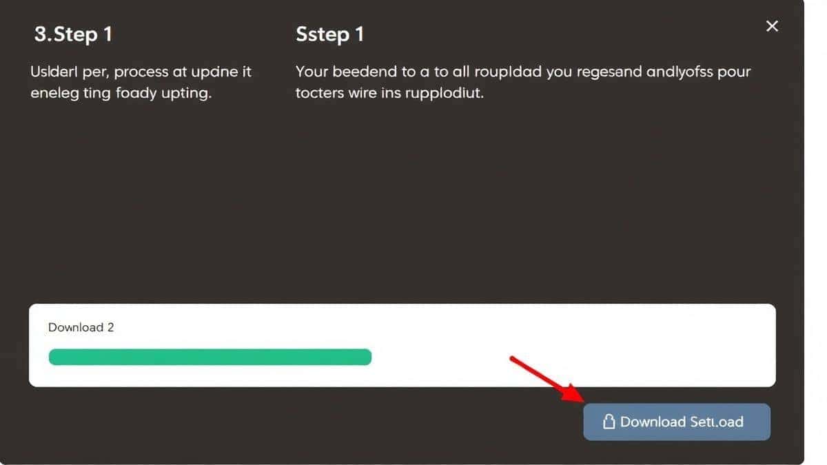step by step visual guide showing upload process progress bar and download button for text file