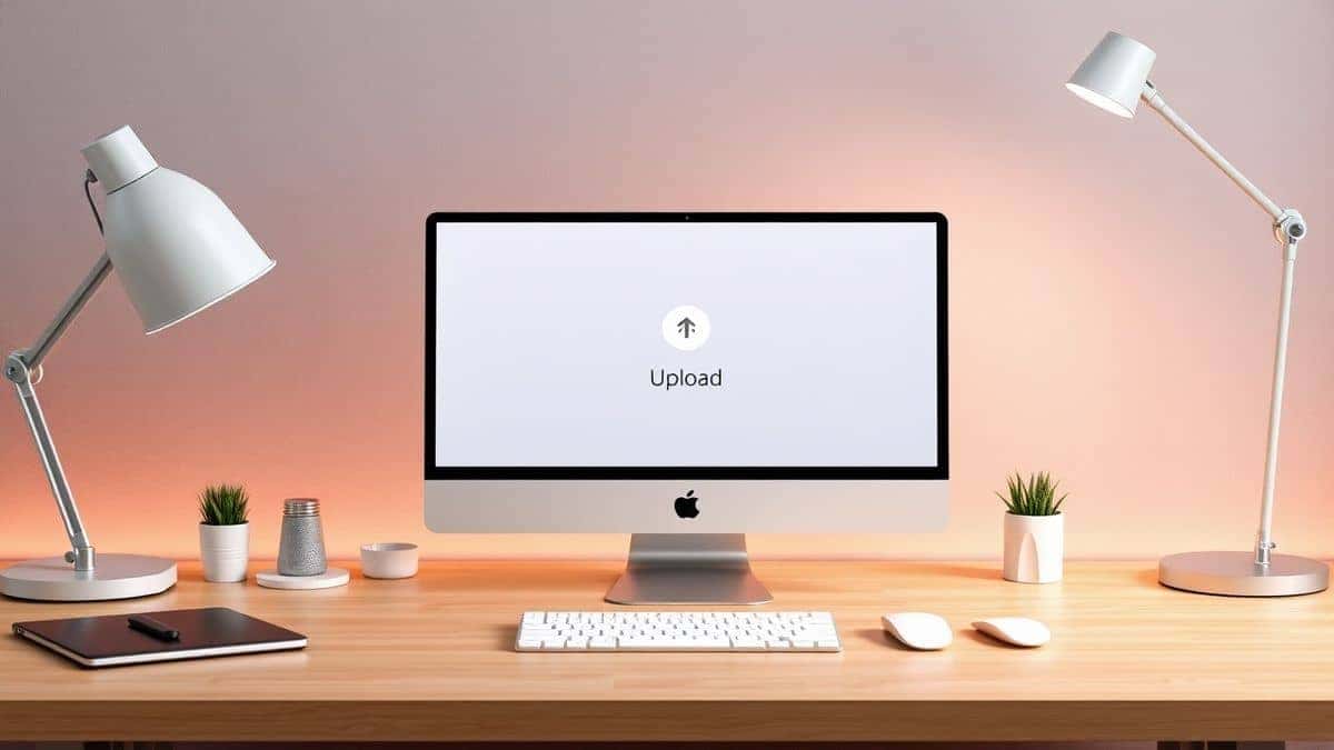 clean browser-based tool interface with upload button on a modern desk setup