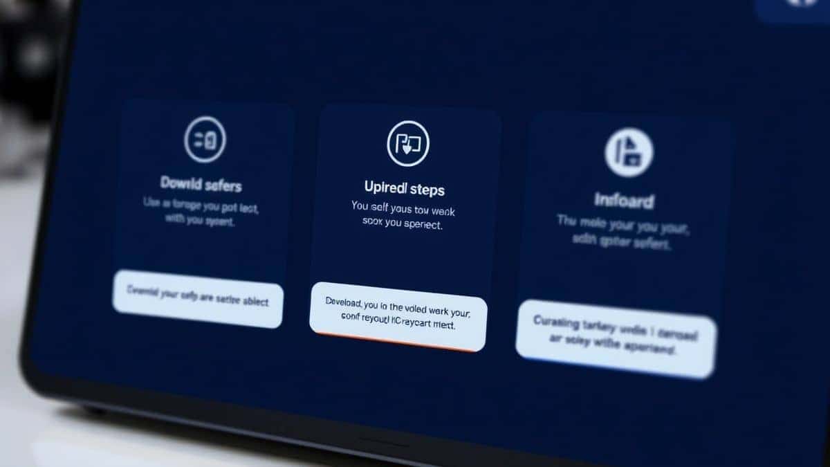 A three-step infographic showing a hand dragging a file to a browser, a loading/processing icon, and a hand clicking a download button.