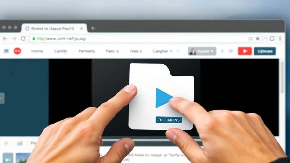user dragging a video file into a web browser upload area with a visible upload button user dragging a video file into a web browser upload area with a visible upload button