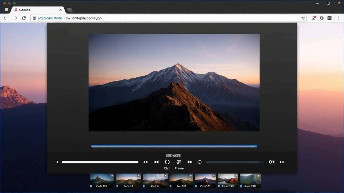 a clean, modern browser window displaying detailed video metadata including codec, resolution, and frame rate